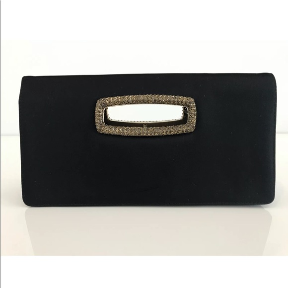 JIMMY CHOO BLACK SATIN SILK CRYSTAL CLUTCH BAG - Picture 5 of 15